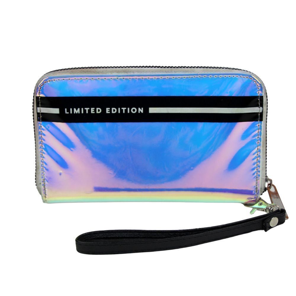 LIMITED EDITION MIRROR SILVER PVC ZIPPER CLUTCH WALLET ID CARD WRISTLET PURSE